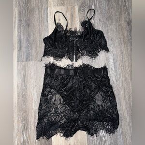 Black Lace Lingerie Set - Lace Bra with Lace Shorts - Size Small
